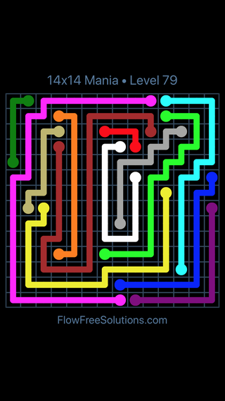 Solution and Answer to the Puzzle for Flow Free 14x14 Mania Level 79