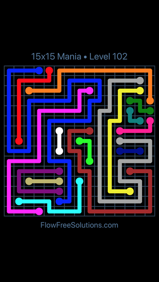 Solution and Answer to the Puzzle for Flow Free 15x15 Mania Level 102
