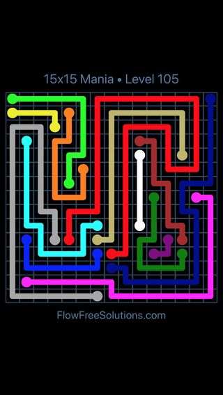 Solution and Answer to the Puzzle for Flow Free 15x15 Mania Level 105