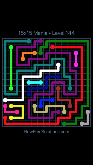Solution and Answer to the Puzzle for Flow Free 15x15 Mania Level 144