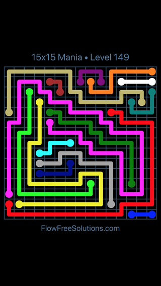 Solution and Answer to the Puzzle for Flow Free 15x15 Mania Level 149