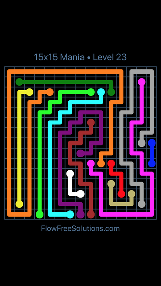 Solution and Answer to the Puzzle for Flow Free 15x15 Mania Level 23