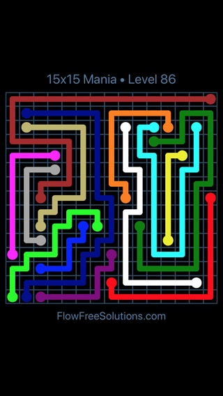 Solution and Answer to the Puzzle for Flow Free 15x15 Mania Level 86