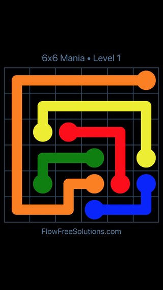 Solution and Answer to the Puzzle for Flow Free 6x6 Mania Level 1
