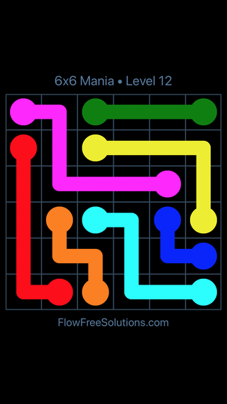 Solution and Answer to the Puzzle for Flow Free 6x6 Mania Level 12