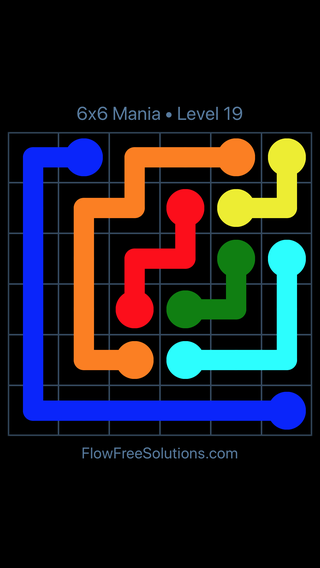 Solution and Answer to the Puzzle for Flow Free 6x6 Mania Level 19