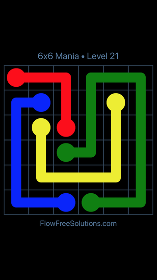 Solution and Answer to the Puzzle for Flow Free 6x6 Mania Level 21