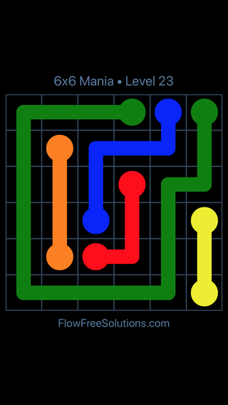 Solution and Answer to the Puzzle for Flow Free 6x6 Mania Level 23