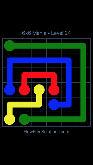 Solution and Answer to the Puzzle for Flow Free 6x6 Mania Level 24