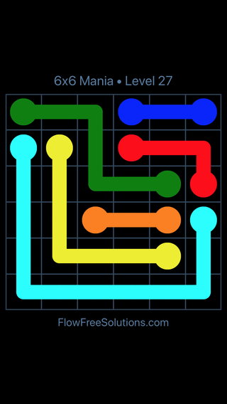 Solution and Answer to the Puzzle for Flow Free 6x6 Mania Level 27