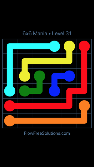 Solution and Answer to the Puzzle for Flow Free 6x6 Mania Level 31