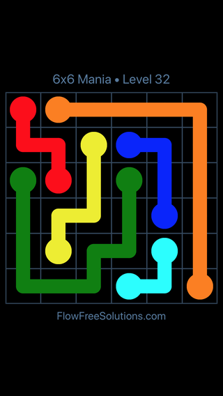 Solution and Answer to the Puzzle for Flow Free 6x6 Mania Level 32