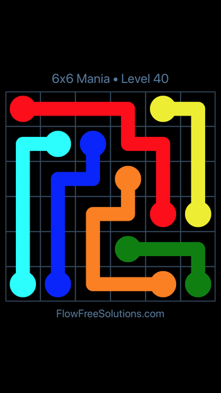 Solution and Answer to the Puzzle for Flow Free 6x6 Mania Level 40