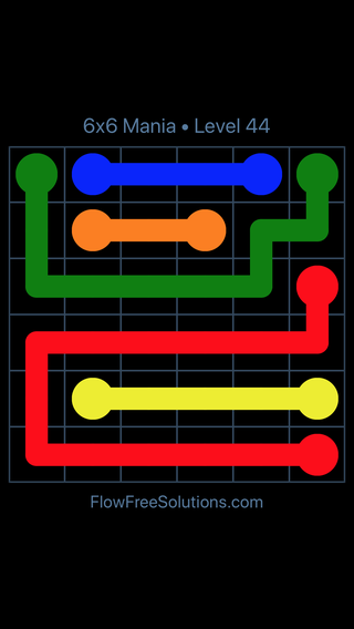 Solution and Answer to the Puzzle for Flow Free 6x6 Mania Level 44