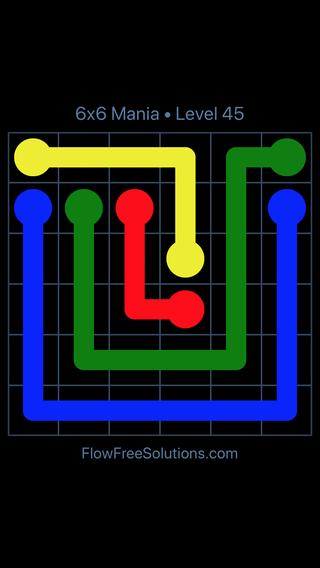 Solution and Answer to the Puzzle for Flow Free 6x6 Mania Level 45