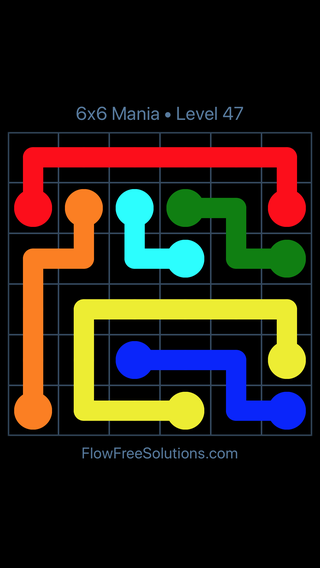 Solution and Answer to the Puzzle for Flow Free 6x6 Mania Level 47