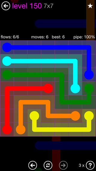 Solution and Answer to the Puzzle for Flow 7mania Pack Set 7x7 Level 150