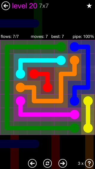 Solution and Answer to the Puzzle for Flow 7mania Pack Set 7x7 Level 20