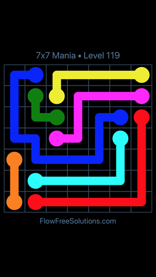 Solution and Answer to the Puzzle for Flow Free 7x7 Mania Level 119