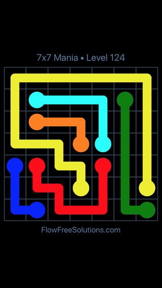 Solution and Answer to the Puzzle for Flow Free 7x7 Mania Level 124