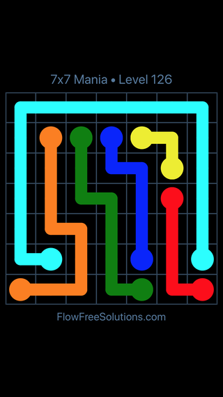 Solution and Answer to the Puzzle for Flow Free 7x7 Mania Level 126