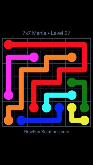 Solution and Answer to the Puzzle for Flow Free 7x7 Mania Level 27