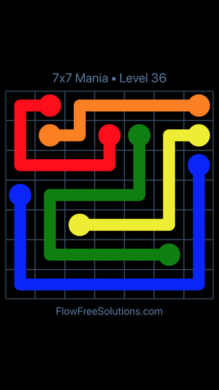 Solution and Answer to the Puzzle for Flow Free 7x7 Mania Level 36
