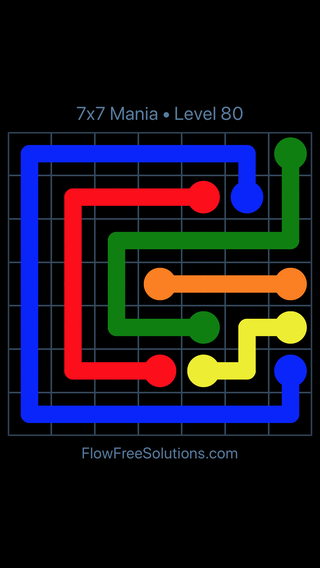 Solution and Answer to the Puzzle for Flow Free 7x7 Mania Level 80