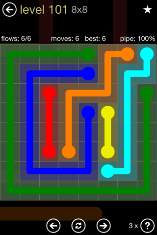 Solution and Answer to the Puzzle for Flow 8mania Pack Set 8x8 Level 101