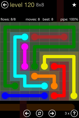 Solution and Answer to the Puzzle for Flow 8mania Pack Set 8x8 Level 120