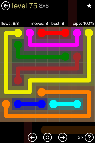 Solution and Answer to the Puzzle for Flow 8mania Pack Set 8x8 Level 75