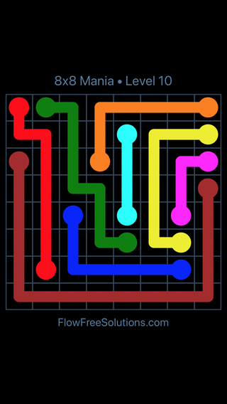 Solution and Answer to the Puzzle for Flow Free 8x8 Mania Level 10