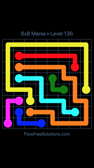 Solution and Answer to the Puzzle for Flow Free 8x8 Mania Level 136