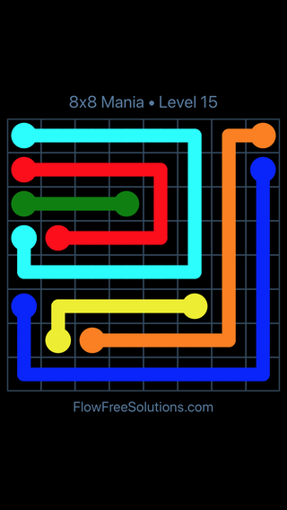 Solution and Answer to the Puzzle for Flow Free 8x8 Mania Level 15