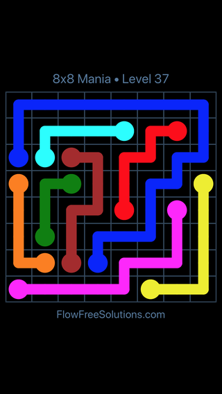Solution and Answer to the Puzzle for Flow Free 8x8 Mania Level 37