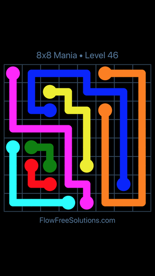 Solution and Answer to the Puzzle for Flow Free 8x8 Mania Level 46