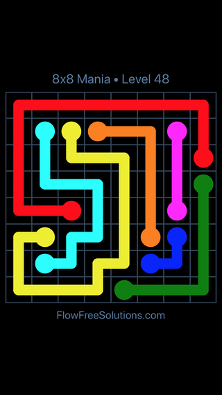Solution and Answer to the Puzzle for Flow Free 8x8 Mania Level 48