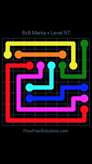 Solution and Answer to the Puzzle for Flow Free 8x8 Mania Level 57