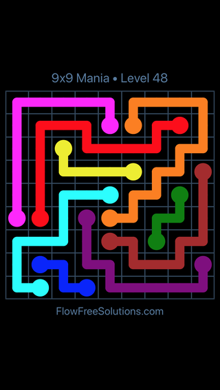 Solution and Answer to the Puzzle for Flow Free 9x9 Mania Level 48