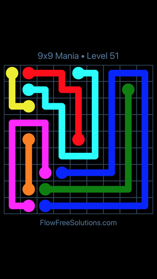 Solution and Answer to the Puzzle for Flow Free 9x9 Mania Level 51