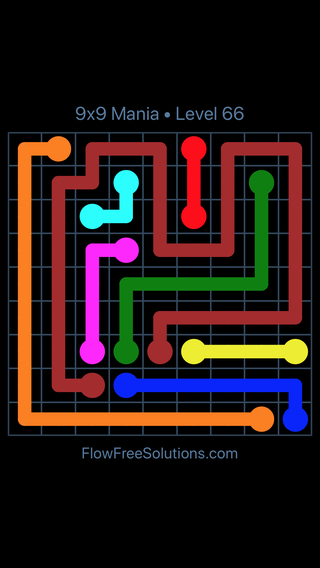 Solution and Answer to the Puzzle for Flow Free 9x9 Mania Level 66
