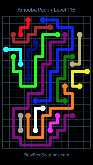 Solution and Answer to the Puzzle for Flow Free Amoeba Pack Level 116