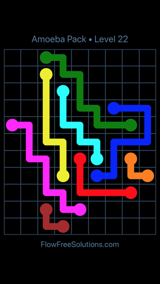Solution and Answer to the Puzzle for Flow Free Amoeba Pack Level 22