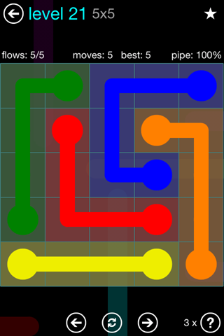 Solution and Answer to the Puzzle for Flow Blue Pack Set 5x5 Level 21