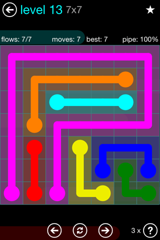 Solution and Answer to the Puzzle for Flow Blue Pack Set 7x7 Level 13