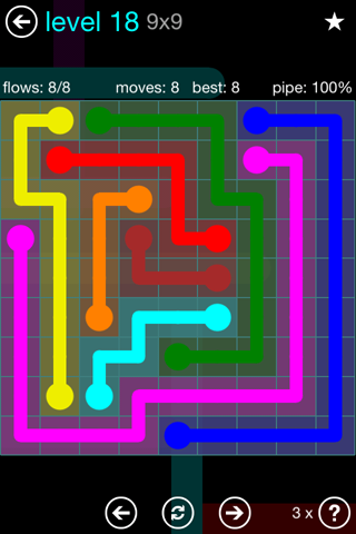 Solution and Answer to the Puzzle for Flow Blue Pack Set 9x9 Level 18