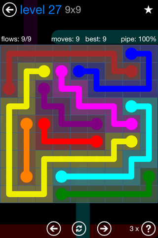 Solution and Answer to the Puzzle for Flow Bonus Pack Set 9x9 Level 27