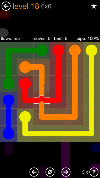 Solution and Answer to the Puzzle for Flow Bridges Pack Set 6x6 Level 18