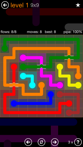 Solution and Answer to the Puzzle for Flow Bridges Pack Set 9x9 Level 1