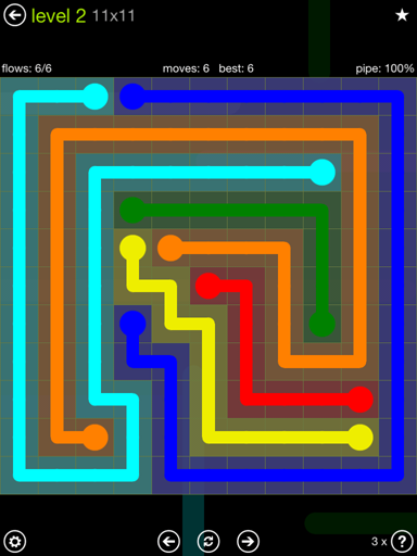 Solution and Answer to the Puzzle for Flow Extreme Pack Set 11x11 Level 2